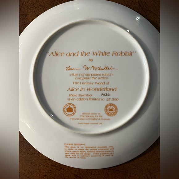 Alice White Rabbit Vintage Collectible Plate Wonderland Cheshire Hatter Painted - Picture 5 of 8